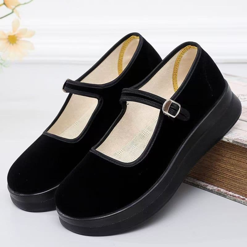 On behalf of old Beijing women's shoes, wide toe, soft sole, black work polyurethane, light and breathable hotel waiter work shoes