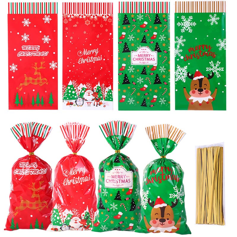 Cross-border New Christmas Candy Packaging Bag Santa Claus Snowflake Gift Bag Biscuit Packaging OPP Flat Pocket