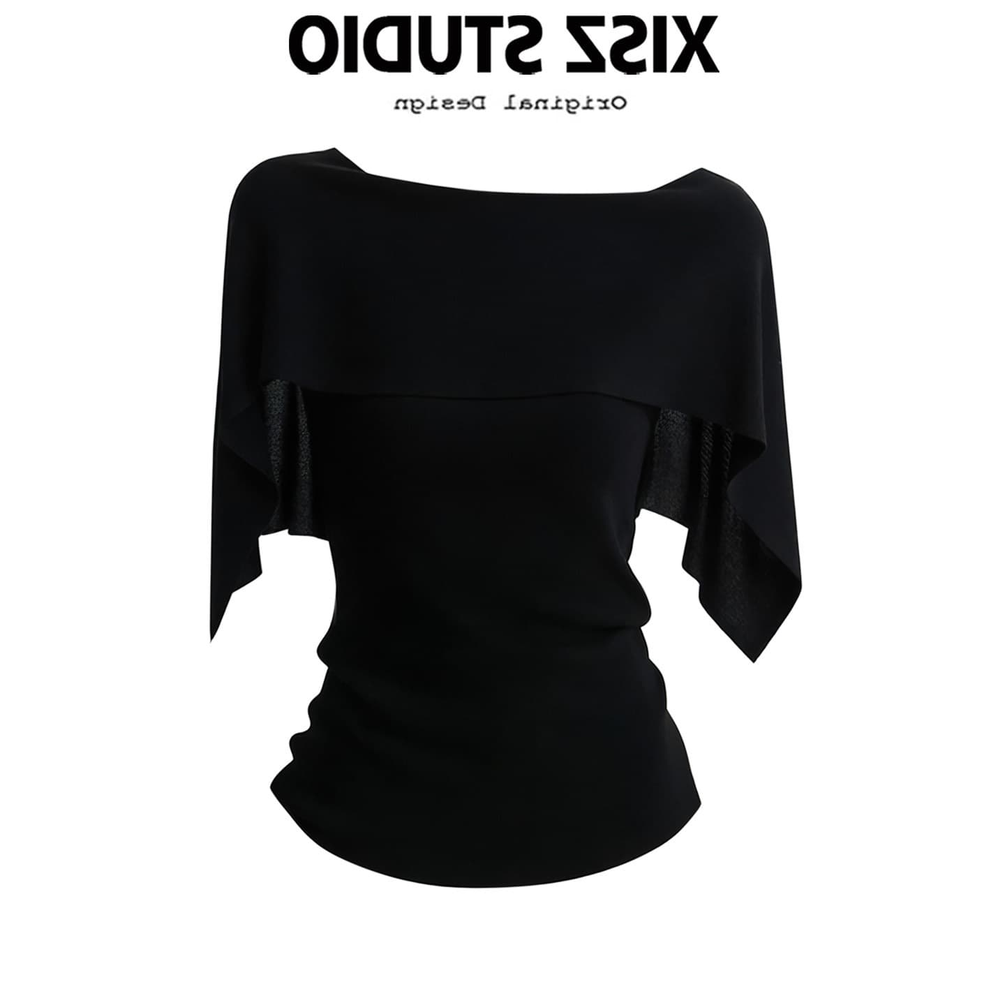 Korean-style minimalist off-shoulder short-sleeve T-shirt for women, new summer arrival with flowing drape, waist-cinching, and slimming effect, ins style