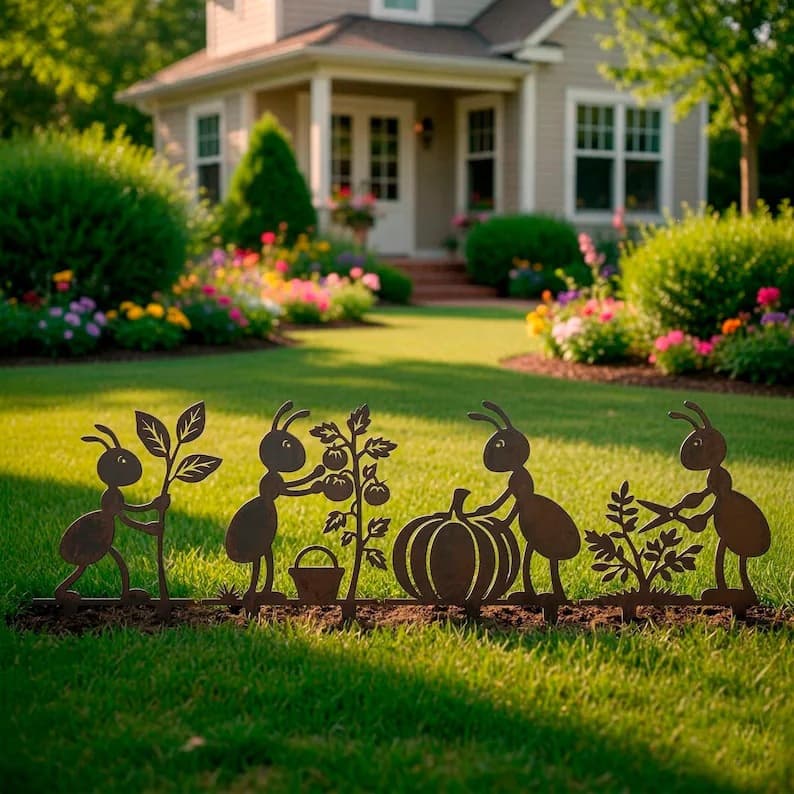 Cross-border New Outdoor Decoration Farm Lawn Garden Statue Ground Insert Decoration Metal Craft Cross-border Cute Ant