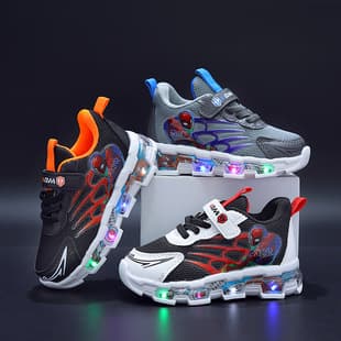 Light-up Boys 2023 Spring/Autumn New Spider-Man Kids Sports Shoes Medium-Large Kids Mesh Breathable Shoes