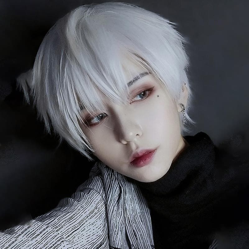 Short Wavy Cosplay Wig for Men, Japanese Style, Natural Realistic Fluffy Daily Full Wig for Boys