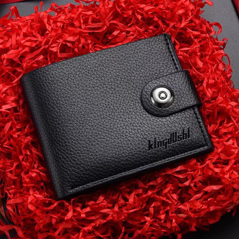 Cross-Border Magnetic Buckle Men's Short Wallet with Zipper, Business Horizontal Soft Leather Gift Bag