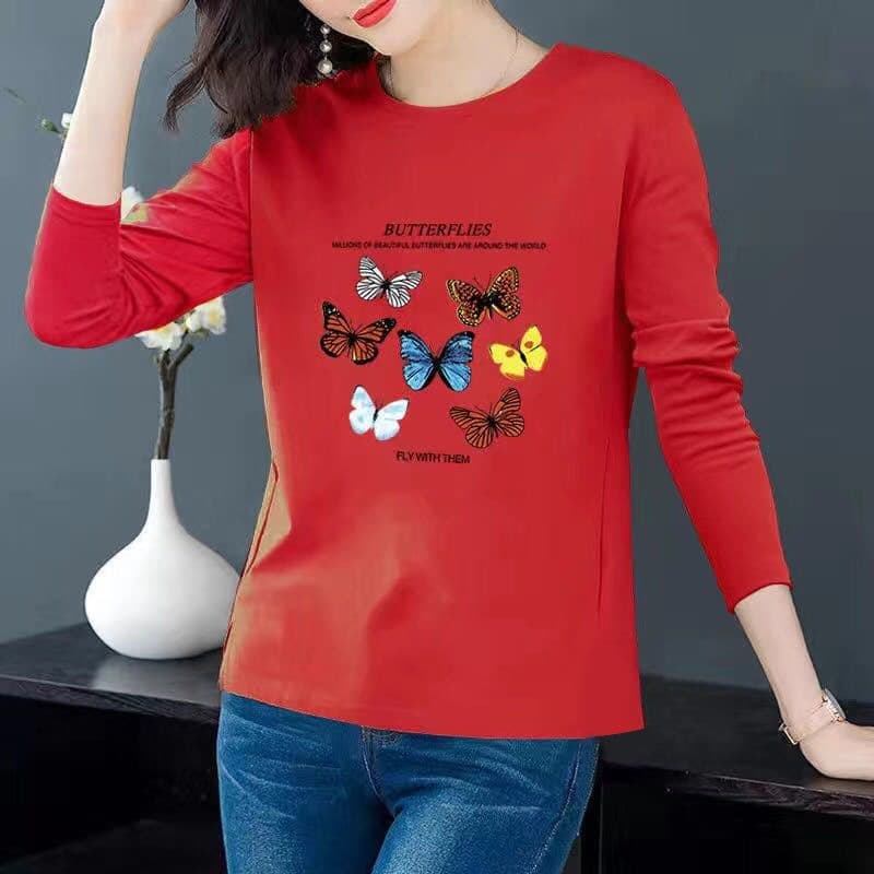 Spring/Autumn Print Long Sleeve T-shirt Plus Size Loose Slimming Comfortable Mom Base Layer Top