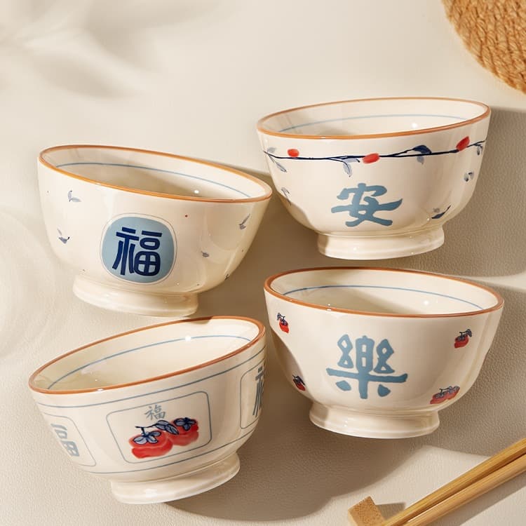 Chinese Ceramic Rice Bowl, Home 2025 New Style, 5-Inch, Very Beautiful Personal Small Bowl