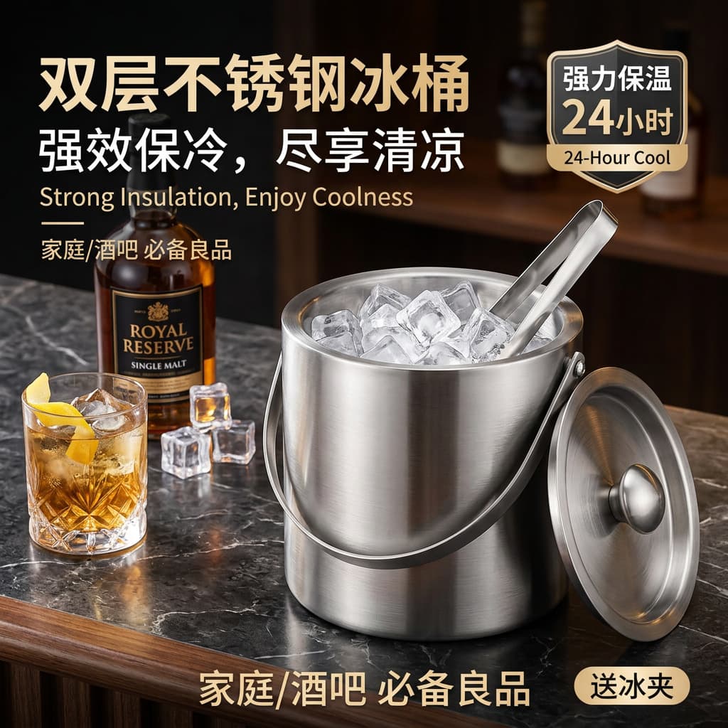 Ice bucket stainless steel ice bucket portable beer bucket bar KTV beer champagne insulation ice bucket stainless steel bucket