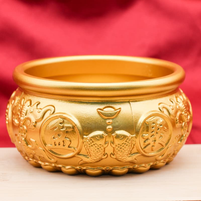 Brass Double Fish Treasure Basin Ornament Rice Attracting and Gathering Brass Rice Vat Entrance Living Room Lidded Treasure Basin Desktop Craft
