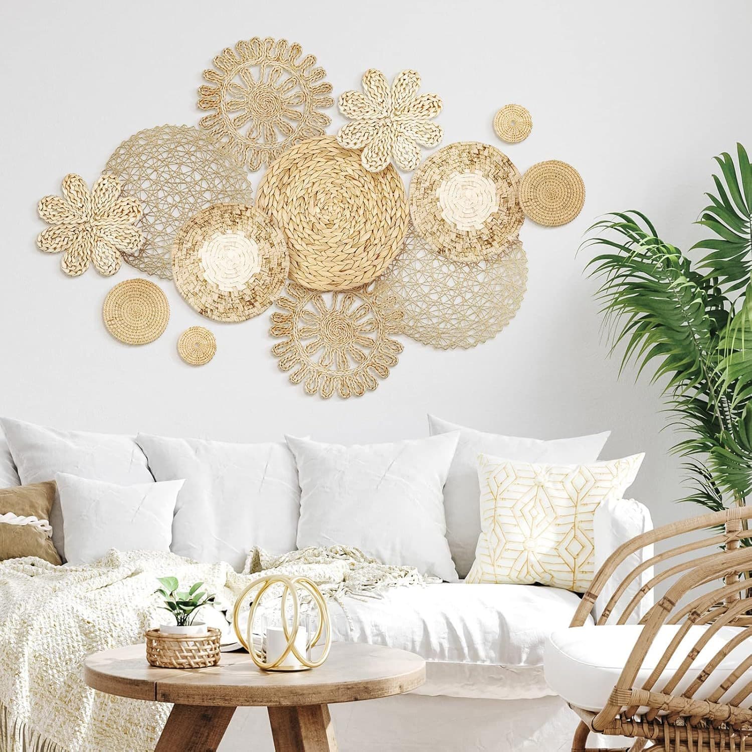 Straw Woven Hanging Decoration, Bamboo Woven Wall Art, Handwoven Wall Hanging, Wall Decor, Boho Folk Style