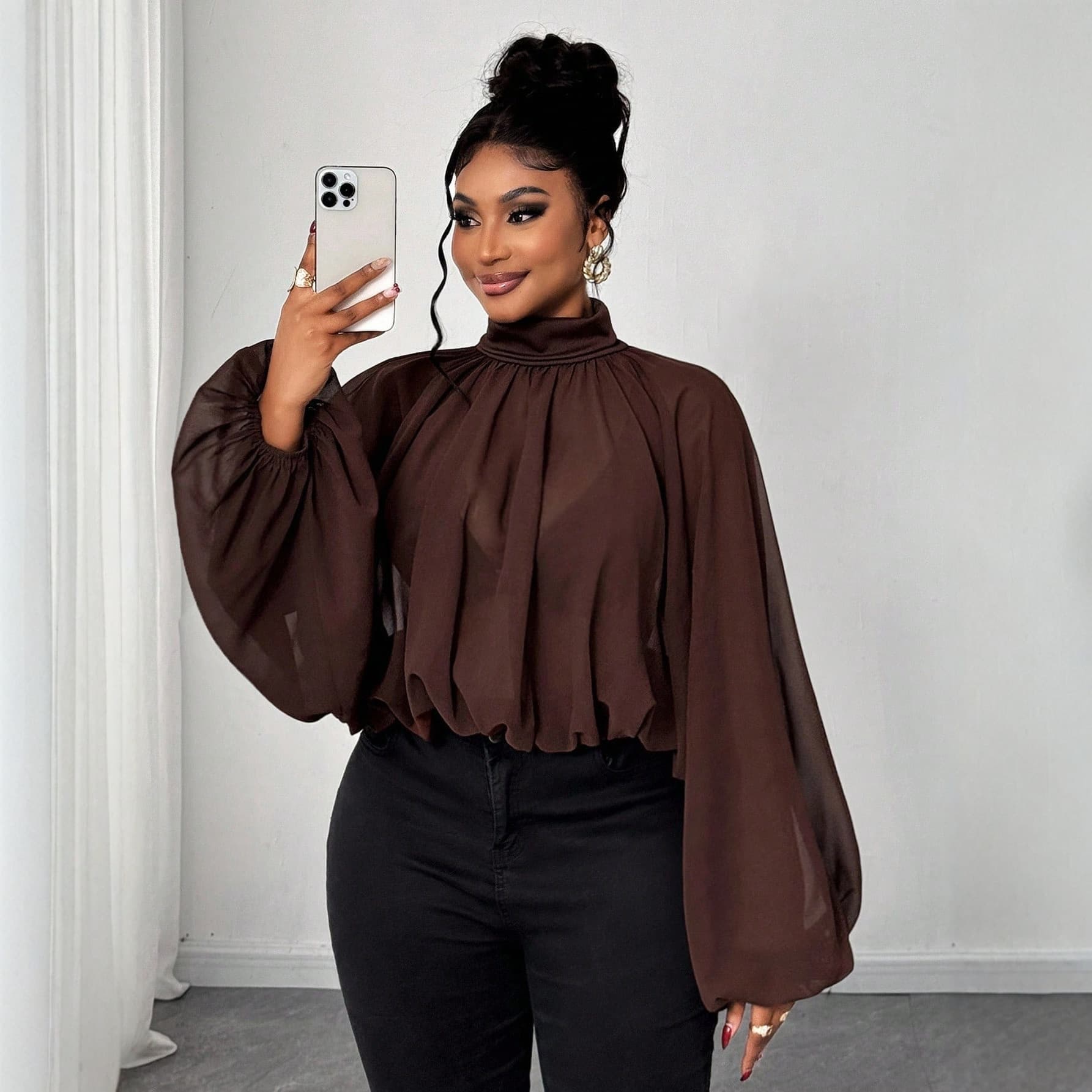 Cross-Border Foreign Trade 2025 New Edition Fashion Vacation Plus Size Women's Top Autumn Winter Long Sleeve Shirt Base Layer
