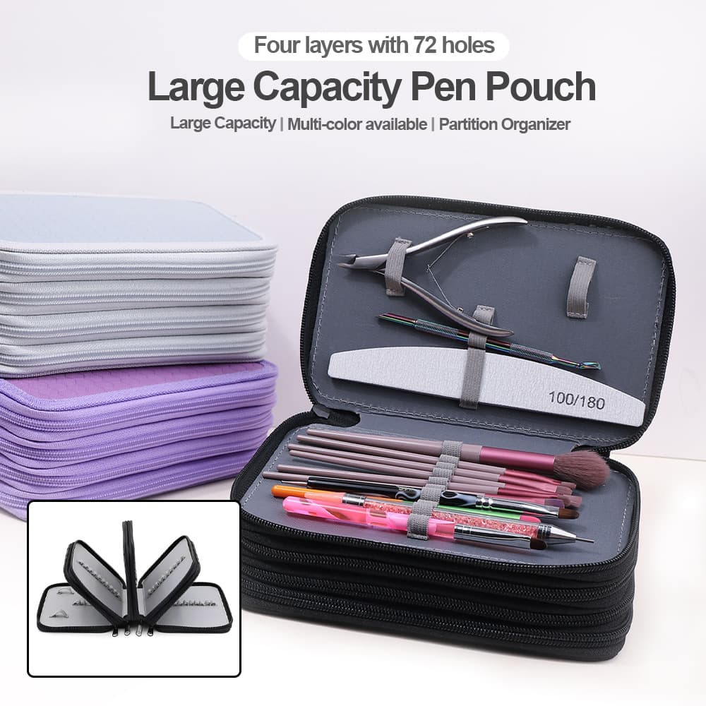 Cross-border four-layer pencil bag 72-hole pencil bag porous manicure tools manicure pen dead skin clipper nail file storage large capacity