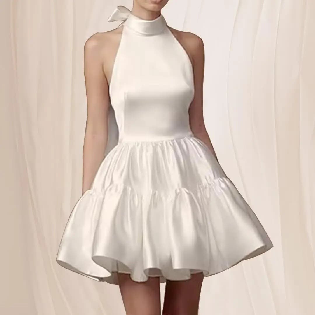 Amazon cross-border white halter neck short temperament prom party dress high-end elegant little evening dress