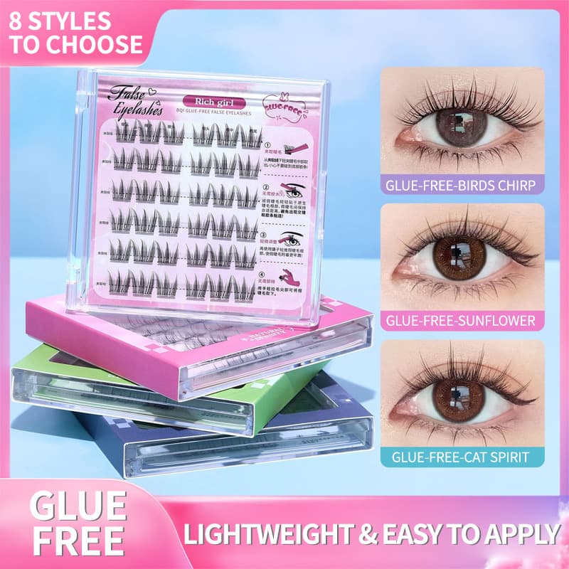 No-Glue False Eyelashes Natural Simulation Sectional Lash Extensions Rainbow Series Flat Cross-Border Eyelash Wholesale