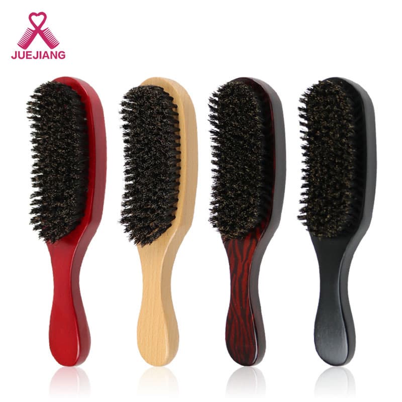 Beech Wood Painted Boar Bristle Beard Brush Arc Oil Head Wave Comb Hair Styling Tool Cleaning Hair Debris Brush