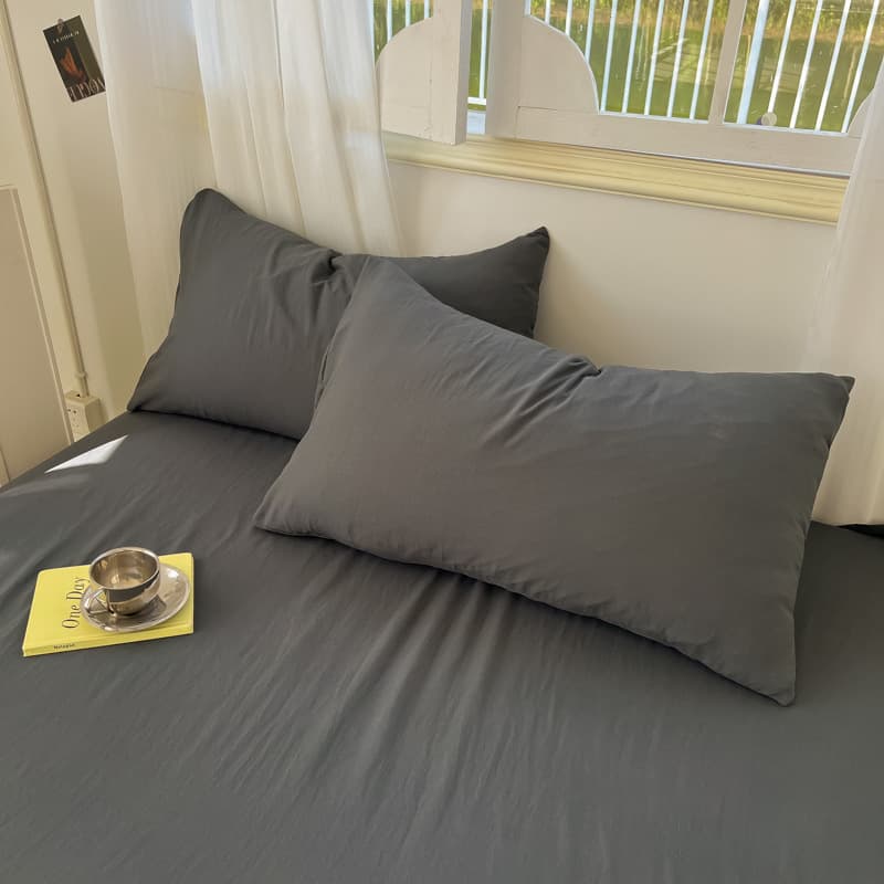 Washed Cotton Ins Style Pillowcase, Solid Color Pillow Cover, Simple Check Pattern 48*74, Student Dormitory Single/Double Household Pair