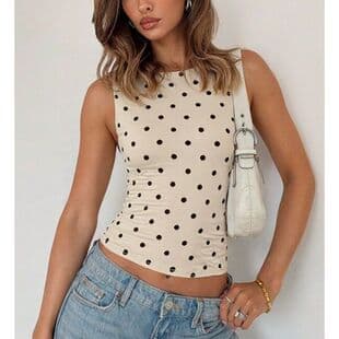 Cross-border wholesale European and American ins polka dot print sleeveless top, new summer style, slim-fit cropped T-shirt, trendy women's fashion