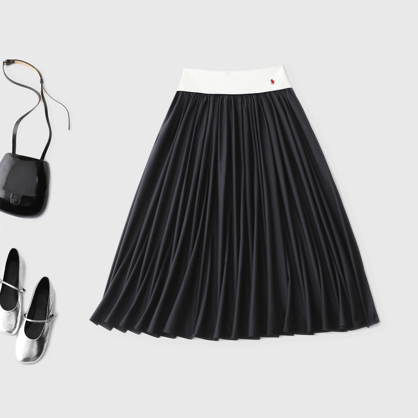 French Relaxed Style Contrast Waistband Skirt, High-Waist Design with Cotton Structured Fabric, Relaxed Aesthetic for Summer