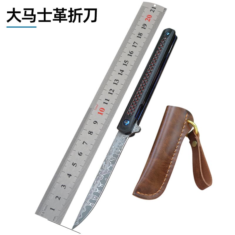Damascus Folding Knife Outdoor Camping Survival Tool Portable Self-defense Knife G10 Carbon Fiber Handle with Sheath Drop Shipping