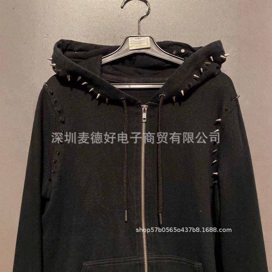 New cross-border rivet element trend European and American women's hooded sweatshirt zipper cardigan spring and autumn street dark