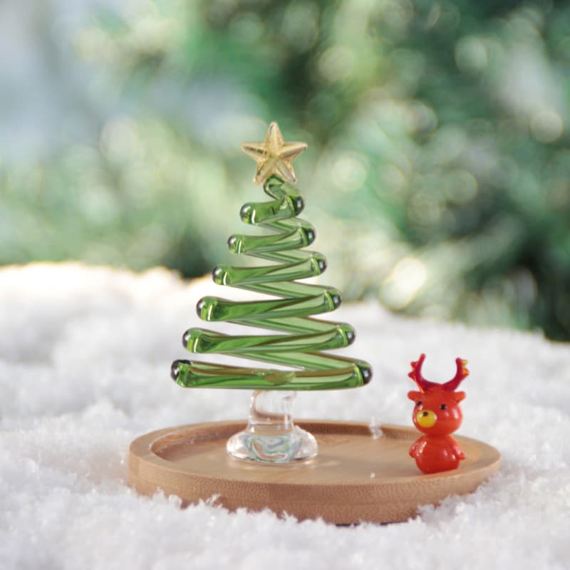 Zibo Glass Handmade Christmas Tree Decoration with Light, Desktop Ornament, Christmas Gift, Small Glass Craft