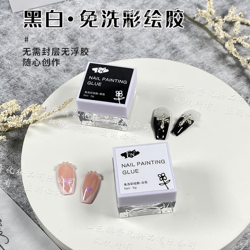 Nail Art Painting Gel No-Wipe Japanese Nail Polish Gel Black White Painting Gel Metal Relief Drawing Gel 5g