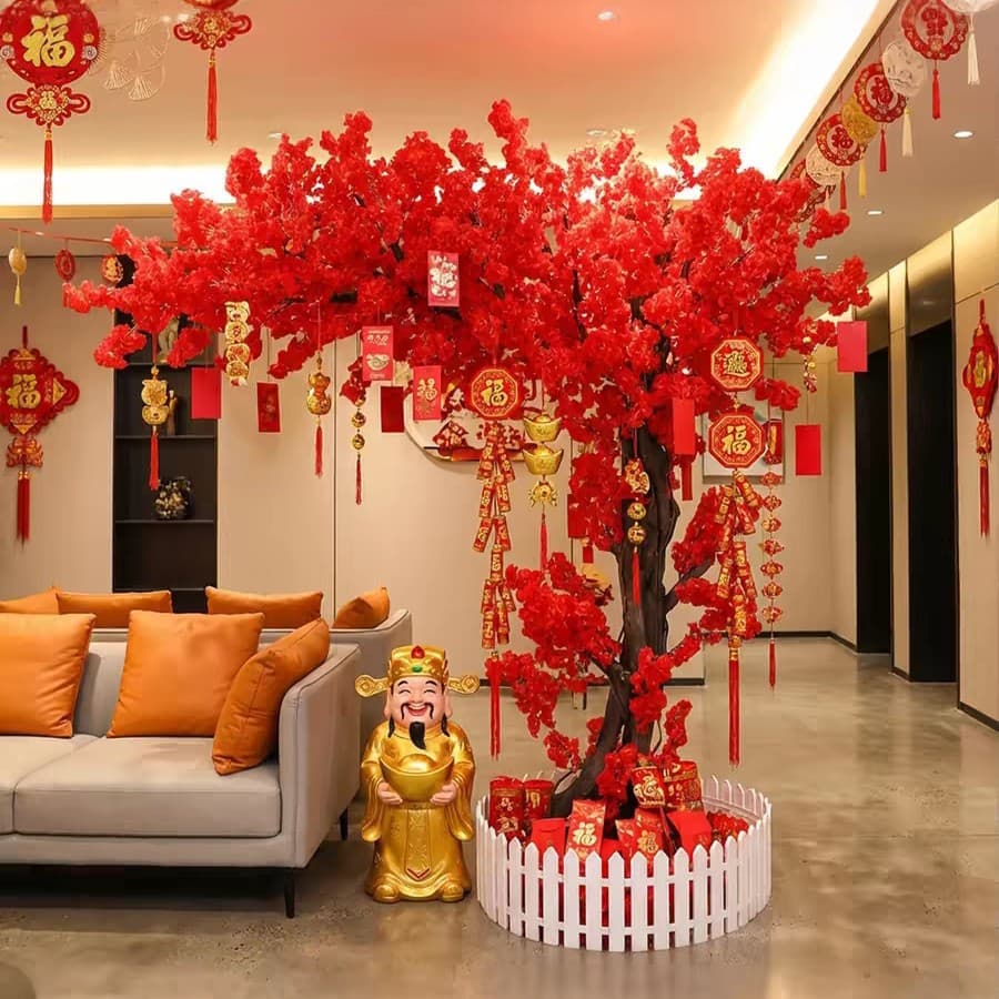 Artificial Peach Blossom Tree, Red Chinese Style Wishing Tree, Fortune Red Envelope Fake Tree, New Year Atmosphere Decorative Ornament
