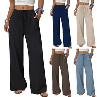 2026 European and American Cross-Border Fashion Casual Solid Color Versatile Elastic Waistband Pocket Beach Wide-Leg Pants Women's Trousers