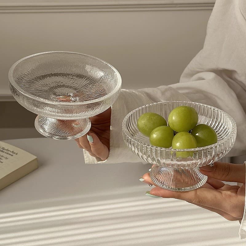 Glacier Glass Fruit Tray, Snack Plate, Candy Dish for Living Room Home Decoration