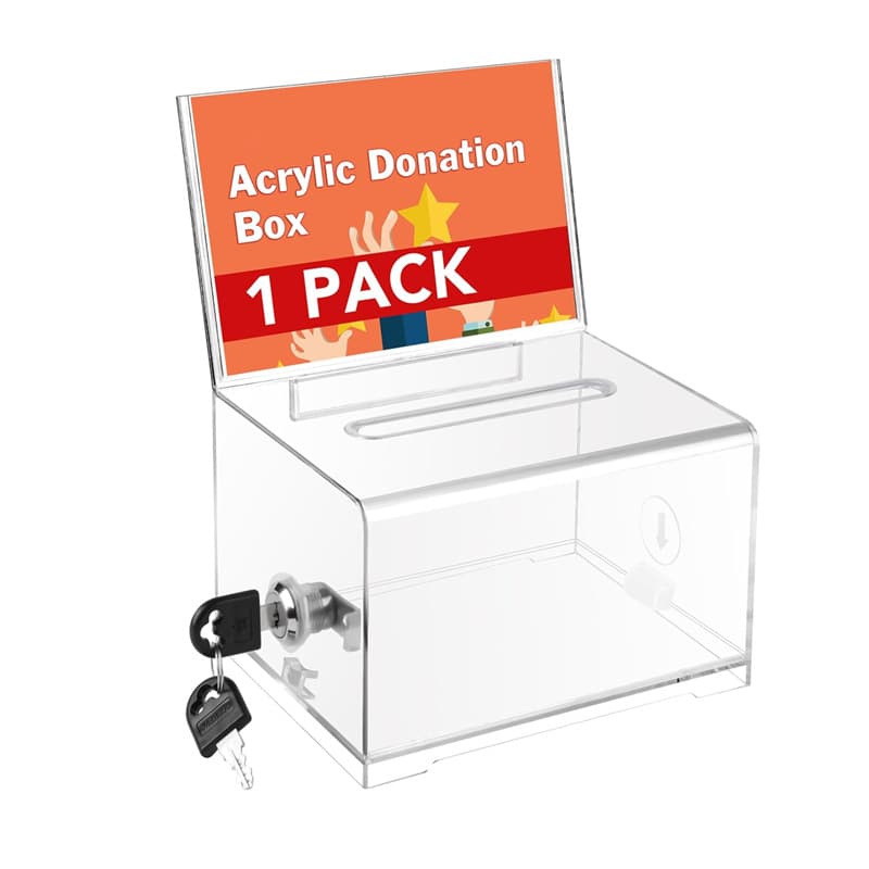 Transparent Lockable Donation Box, School Voting Box, Fundraising Suggestion Box, Custom Black Tip Jar
