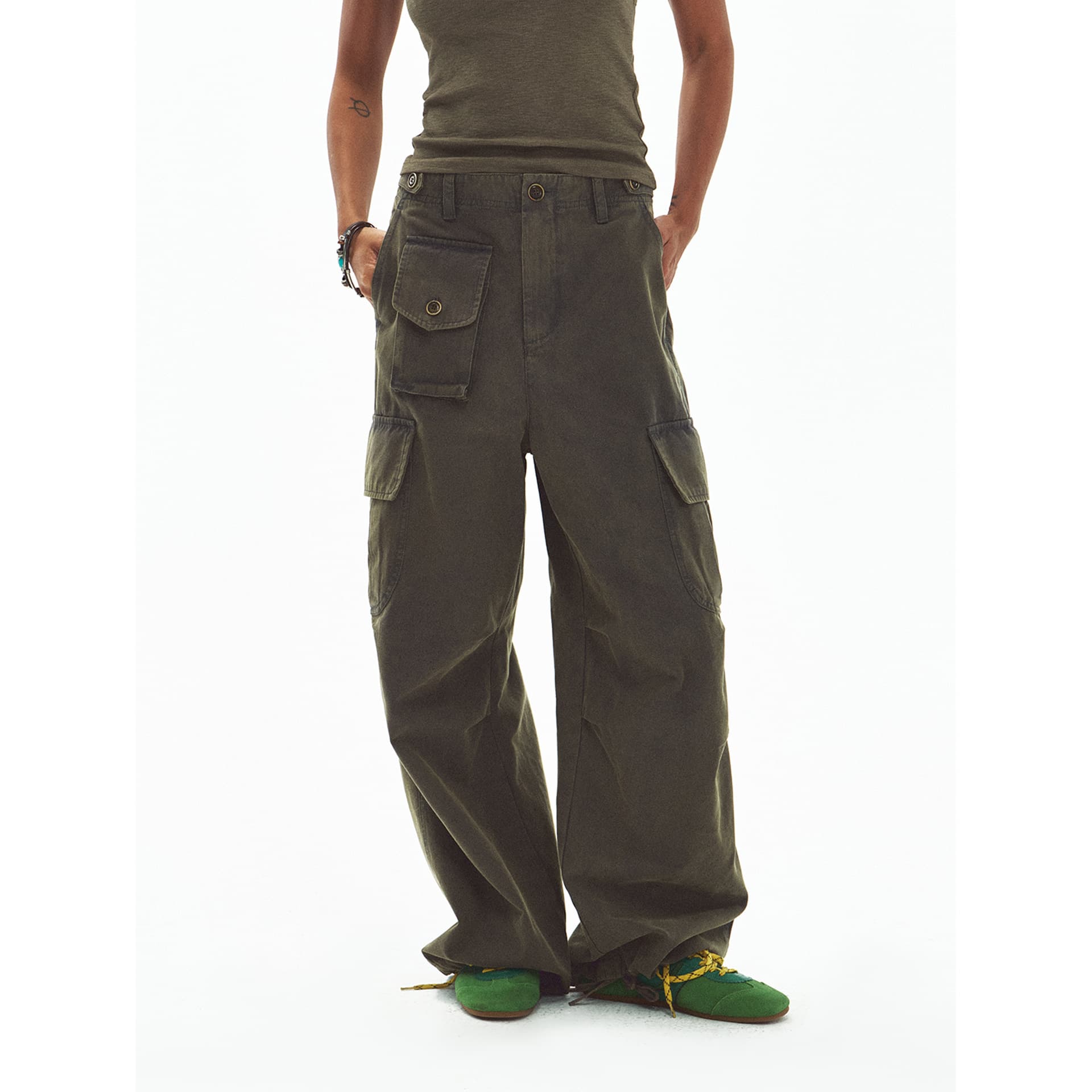 [Shishi Black Label] New Heavyweight Vintage Washed 3D Pocket 100% Cotton Versatile Cargo Casual Pants V60433