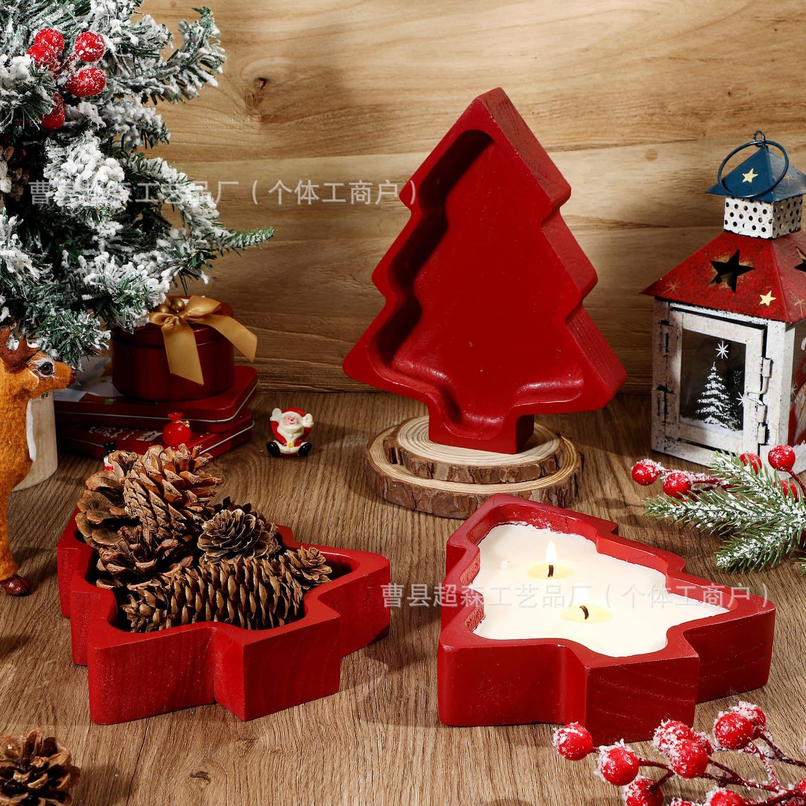 Wooden Christmas decoration tray candle aromatherapy storage tray Christmas tree desktop decoration tray Christmas snack tray