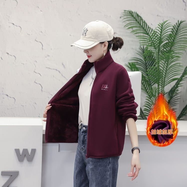 Winter new style middle-aged and elderly mother's outfit stand-up collar cotton coat fashion solid color stylish fleece-lined extra thick warm short jacket.