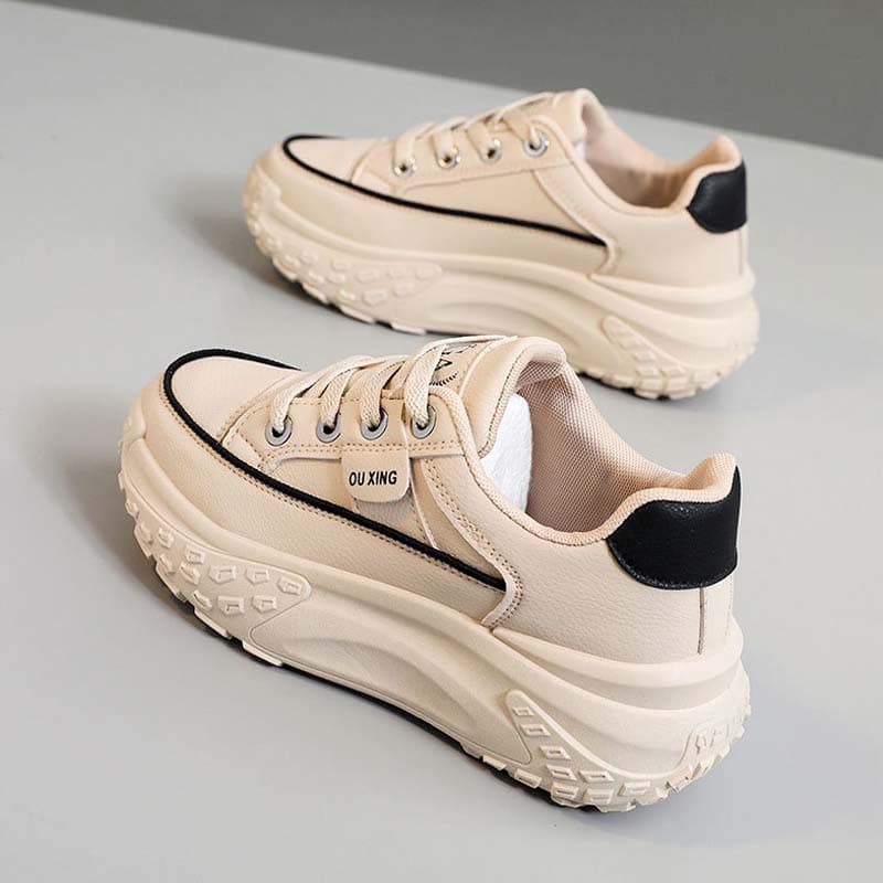 Women's Thick Bottom Platform Sneakers Autumn Winter Casual Sports Versatile Heightening Dad White Shoes Leather Surface Flatfor