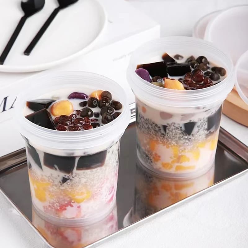 Specialized Grass Jelly Takeaway Boxes, Disposable Fruit Mix Milk Tea Cups with Lids, Drink Shop Ice Jelly Bowls, Taro Ball Jars
