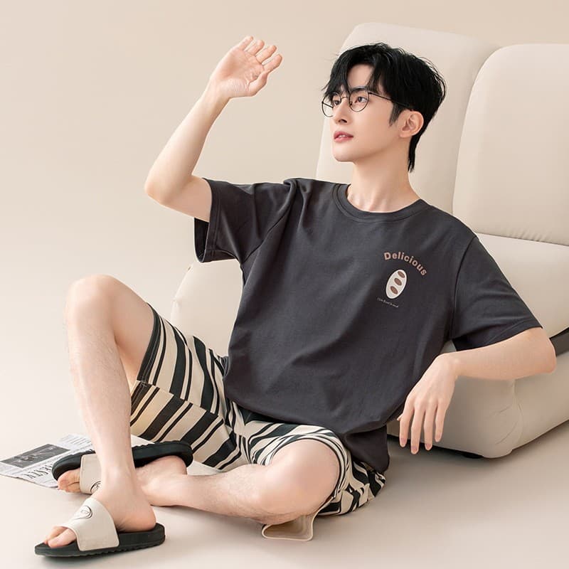 Class A Pure Cotton Summer Pajamas for Men Short Sleeve Teen Boys Crew Neck Pullover Simple Student Homewear Suitable for Outdoor Wear