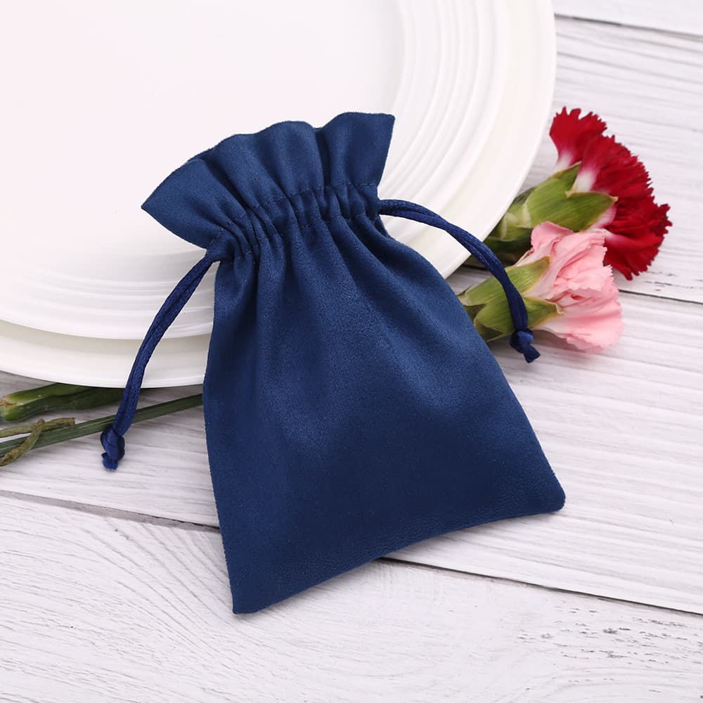 Suede Fabric Jewelry Gift Bag Drawstring Storage Pouch for Rings Bracelets Cosmetics Deep Blue Color Various Sizes Available