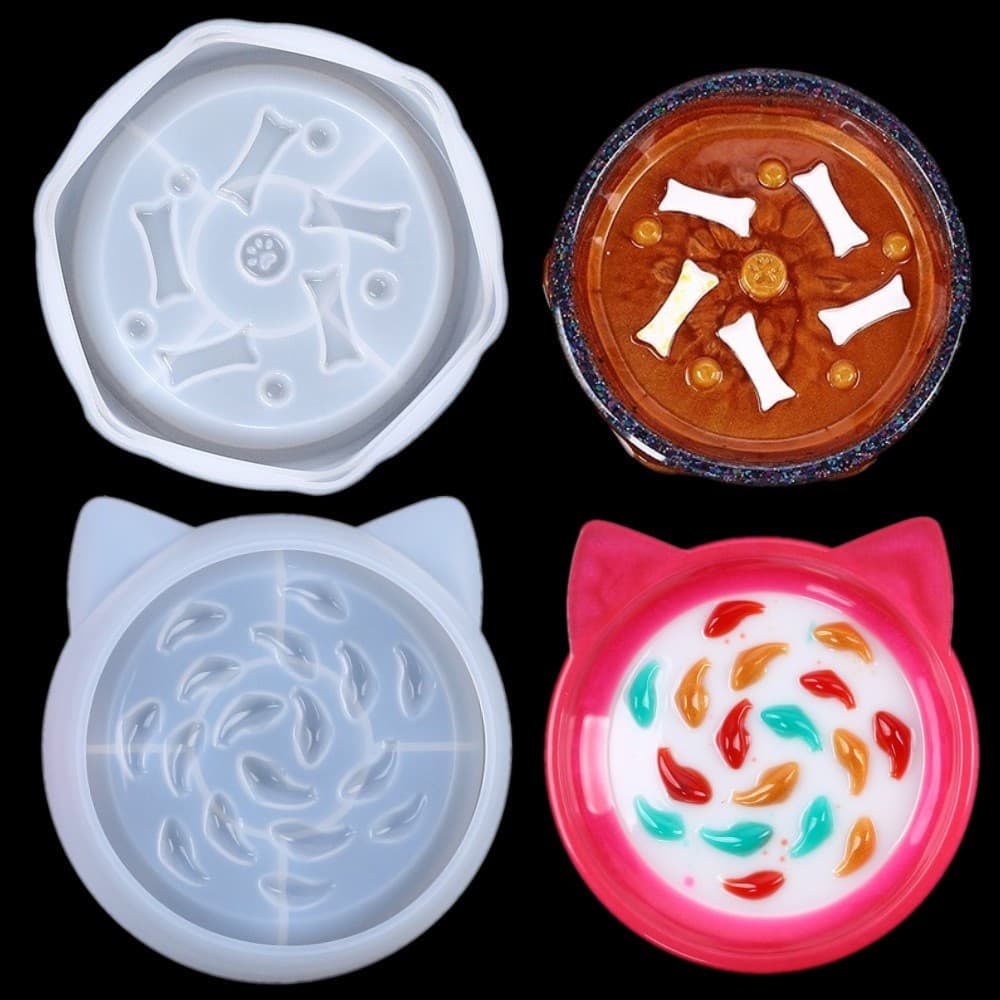 DIY Crystal Resin Mold Pet Slow Feeder Dog Cat Slow Eating Bowl Resin Silicone Mold