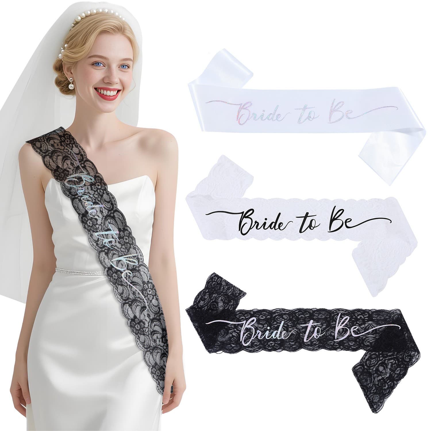 European and American Bride Lace Bride to Be Sash for Wedding Bachelorette Party Snowflake Laser Etiquette Sash