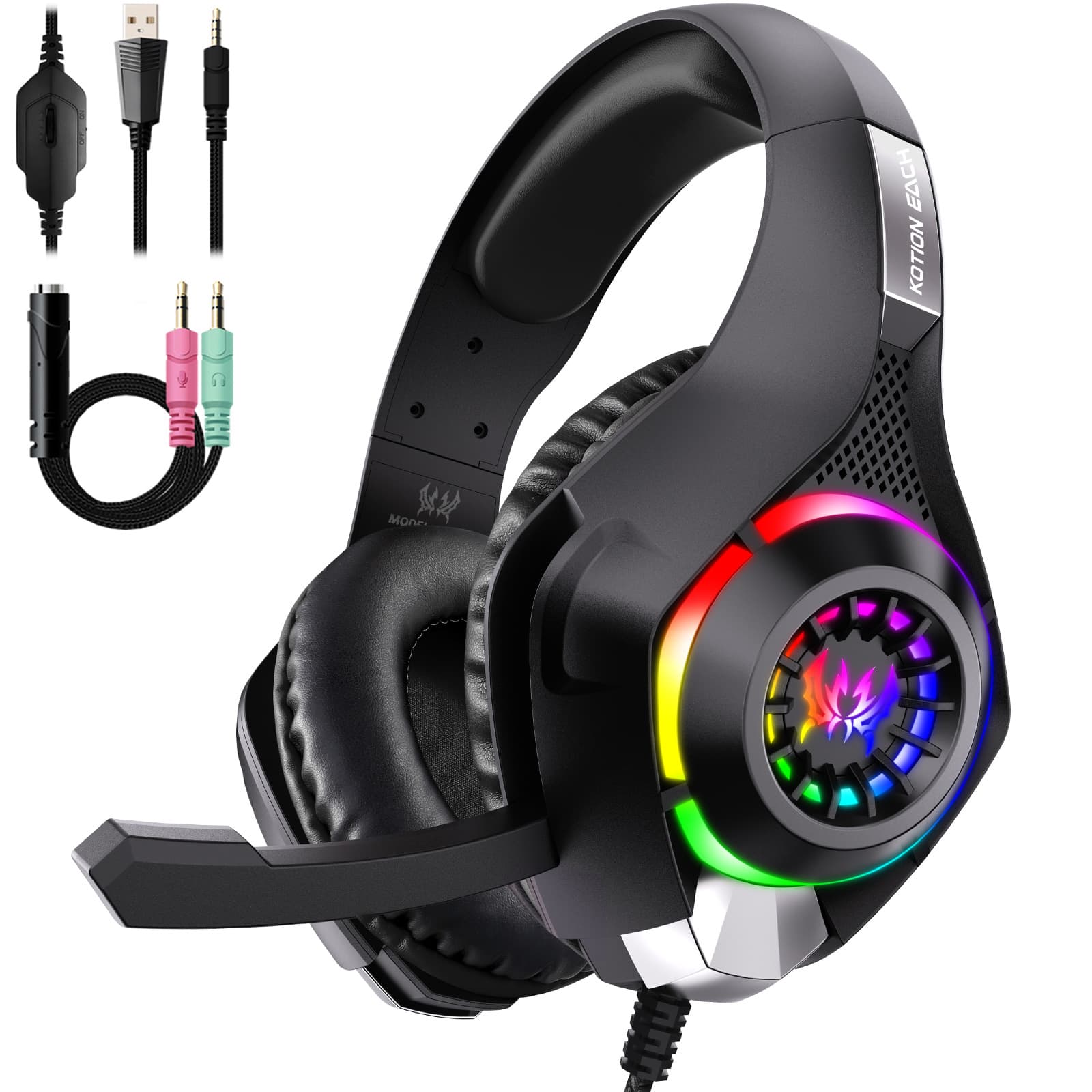KOTION EACH GS Over-Ear RGB Gaming Headset, 4-Mode Wired/Bluetooth/2.4G/Type-C