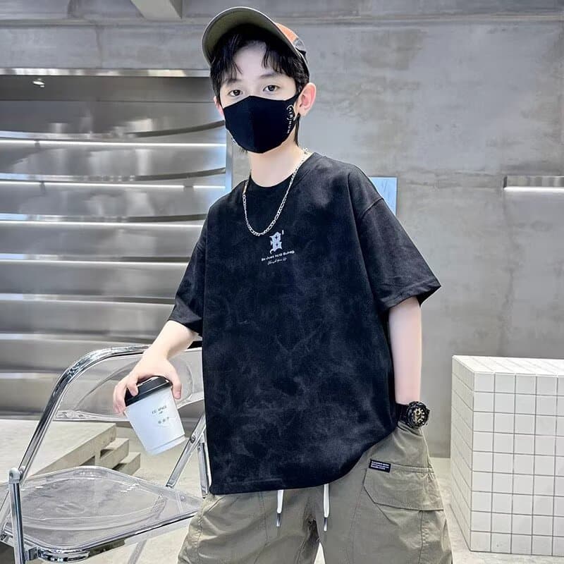 Boys' Short Sleeve T-Shirt Summer 2025 New Children's Printed Top for Older Boys Trendy T