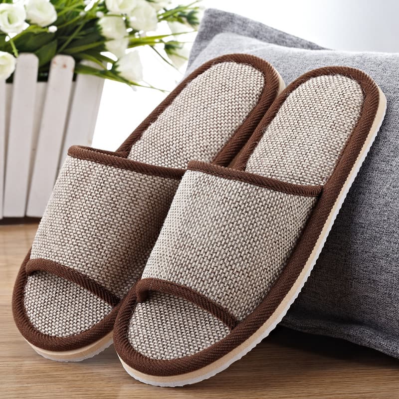 Home Linen Slippers Retro Solid Color Coarse Fabric Unisex Couples Style Simple Residential Indoor Floor EV