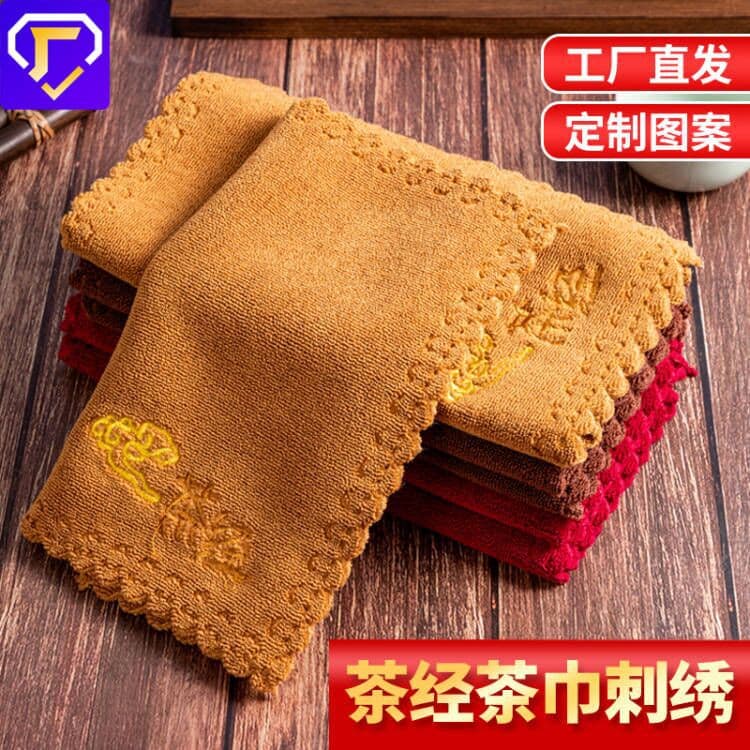 Wholesale Thickened Tea Towel, Retro Simple Embroidery Soft Absorbent Tea Utensil Cleaner, Microfiber Tea Water Towel