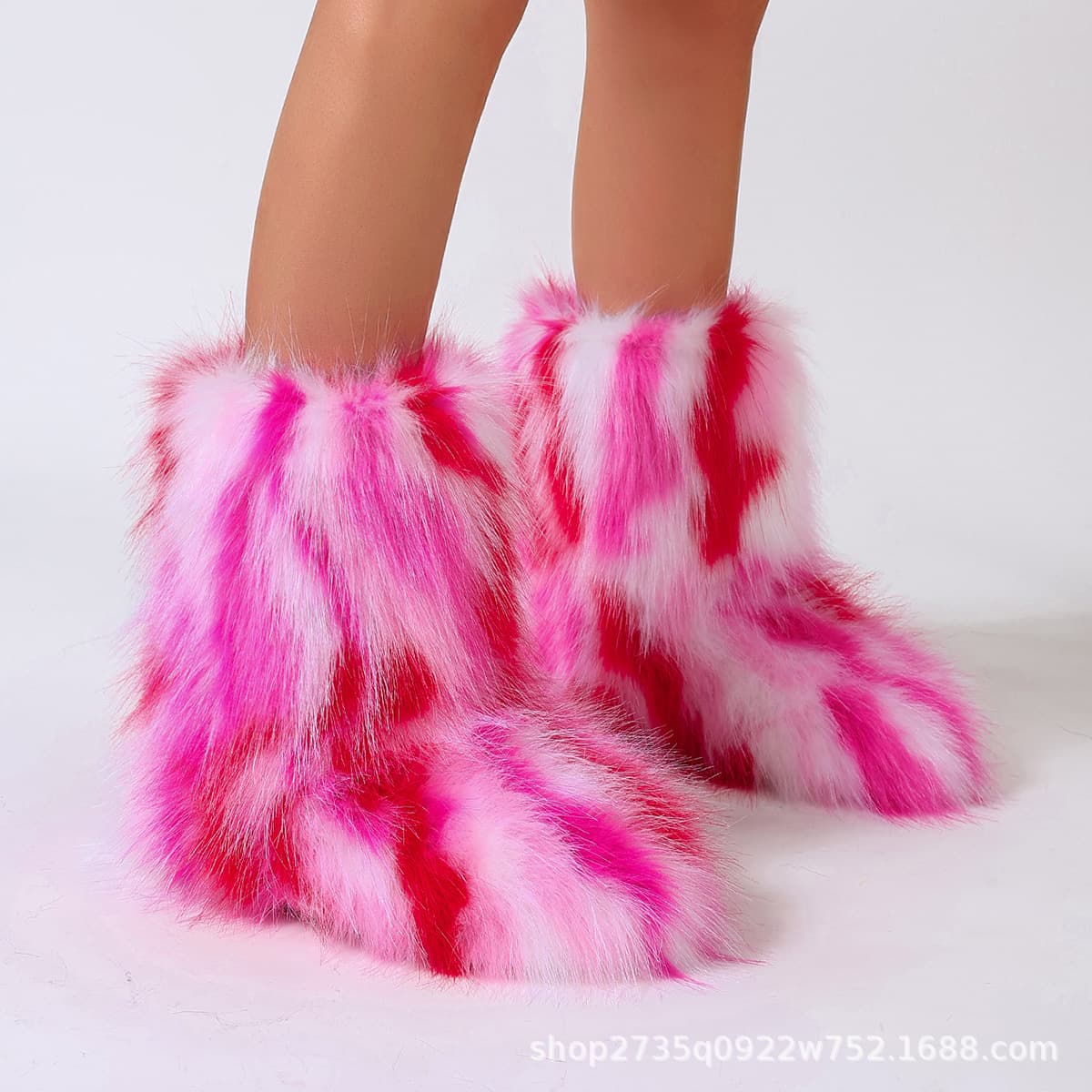 European and American Colorful Floral Y2K Style Warm Winter Women's Outdoor Mid-Calf Boots Fashion Flat Fur Snow Boots