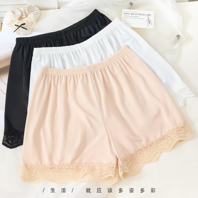 Spring/Summer New Loose Lace Safety Shorts Inner Layer Anti-Exposure Ice Silk Breathable Mid-Waist Shorts Non-Curling 3/4 Length