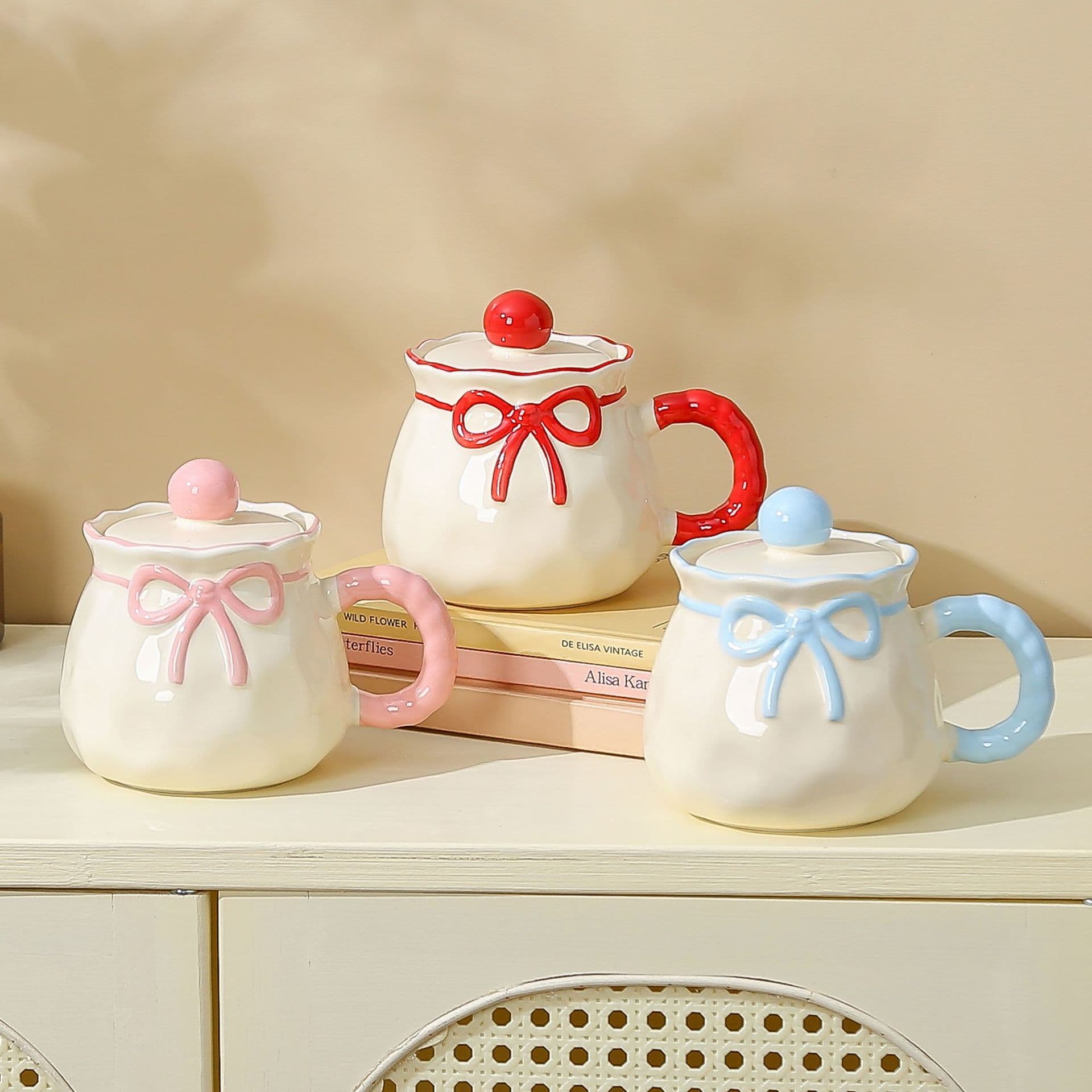 Girl's Heart Birthday Gift High Appearance Cute Bow Ceramic Mug Practical Souvenir Water Cup