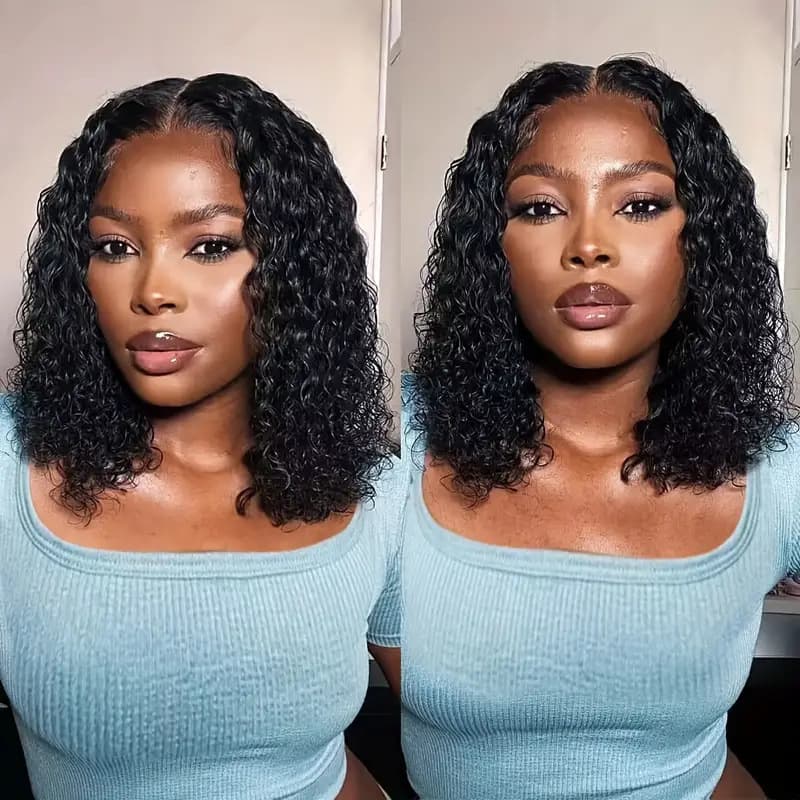 Aliexpress Foreign Trade Wig Women's Front Lace Medium Parted Short Curly Hair Wigs African Black Small Curly Short Hair Chemical Fiber Headgear