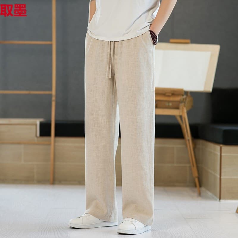 Men's Linen Pants for Summer - Thin, Loose, Straight Leg, Wide Leg, Draped Cotton-Linen Casual Trousers, Long Pants, Plus Size