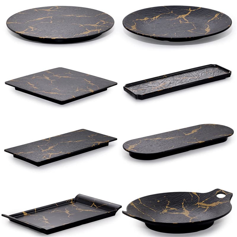 Melamine Plate Black Plastic Flat Tray Commercial Rectangular Sushi Pastry Display Bread Dessert Plate