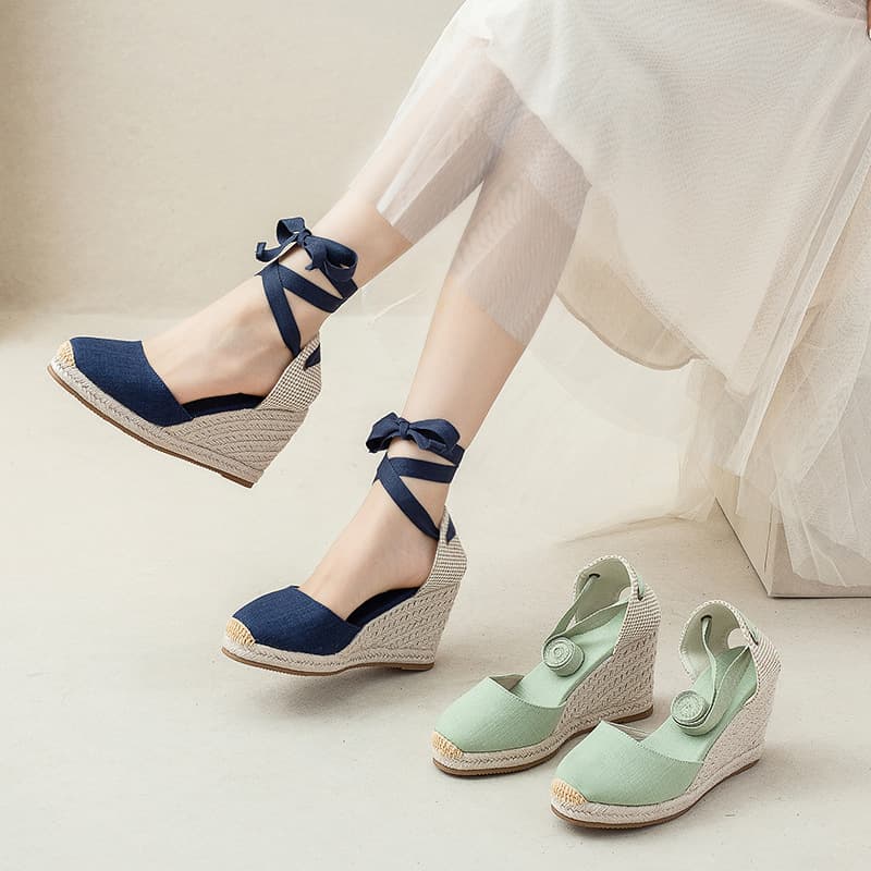 Amazon Strapless Sandals Simple Versatile Comfortable 9cm High Heels New Spring Summer 2023 Grass Weave Platform Sandals