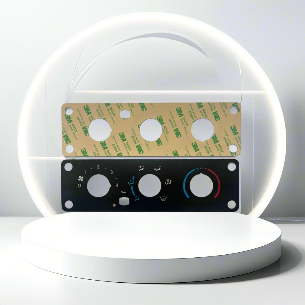 Screen-printed PVC automotive dashboard overlays, automotive heater control panels, dial display film panels