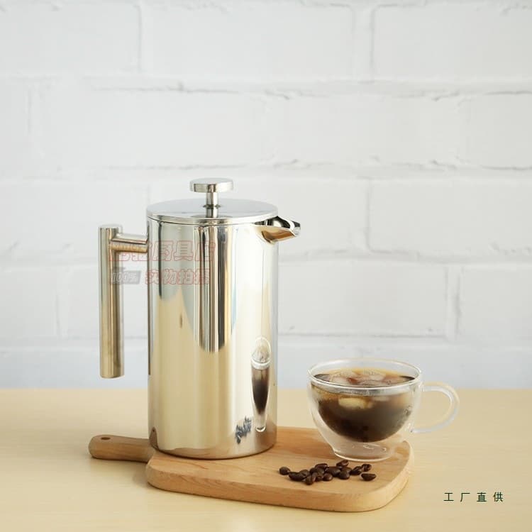 Limited 60 Units Sale: Hand Drip Double-Layer Stainless Steel French Press, 1L Large Capacity Mirror Finish with Minor Flaws